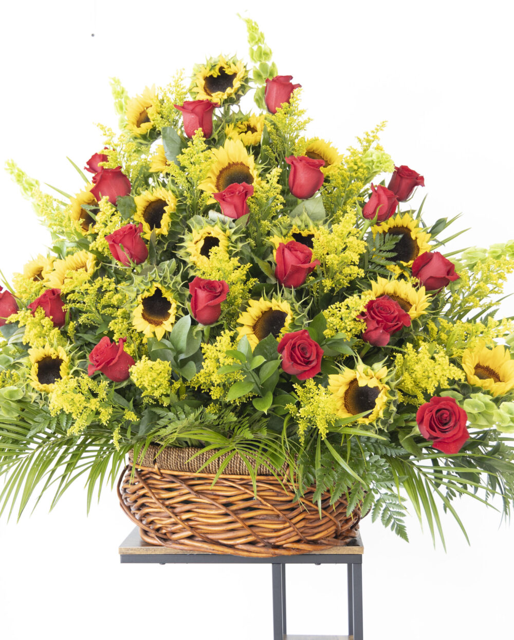 Floral Arrangement of 20 Sunflowers and Red Roses