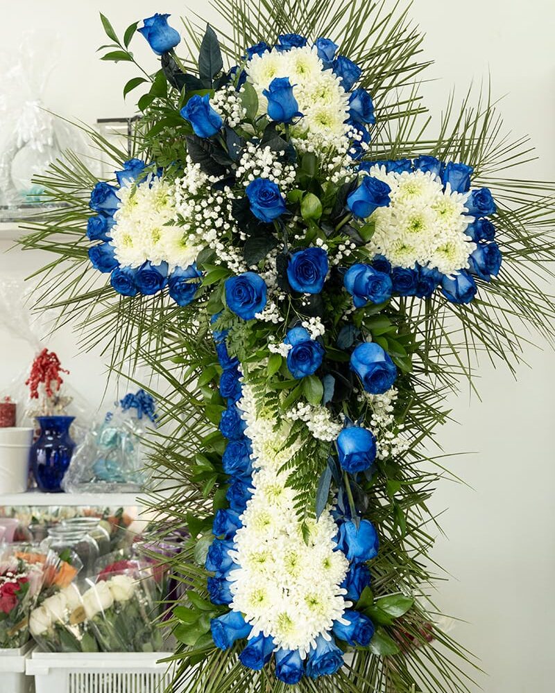 Sacred Cross: A Symbolic Funeral Flower Tribute (Blue, white, Yellow or Red)