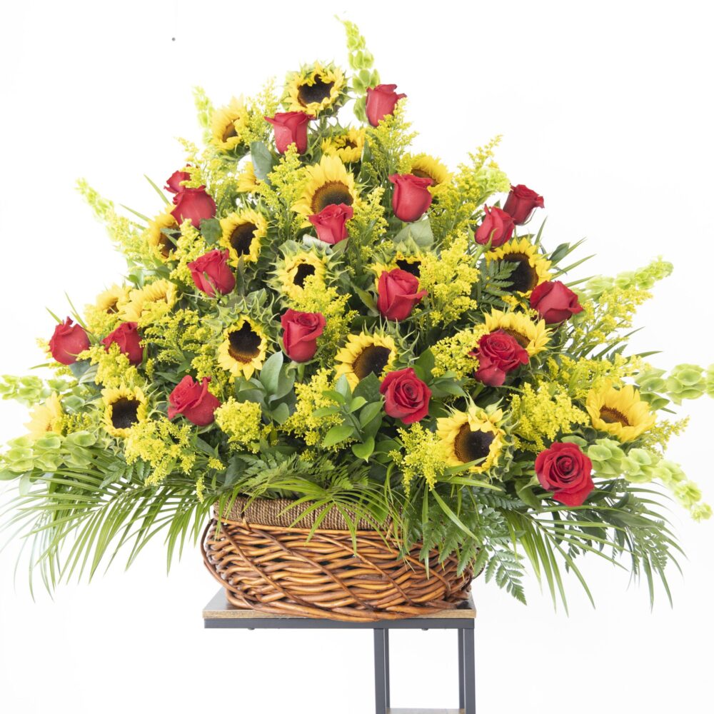 Floral Arrangement of 20 Sunflowers and Red Roses