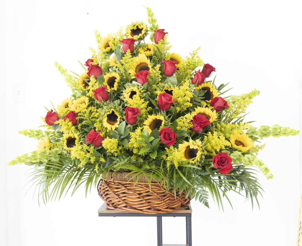 Floral Arrangement of 20 Sunflowers and Red Roses