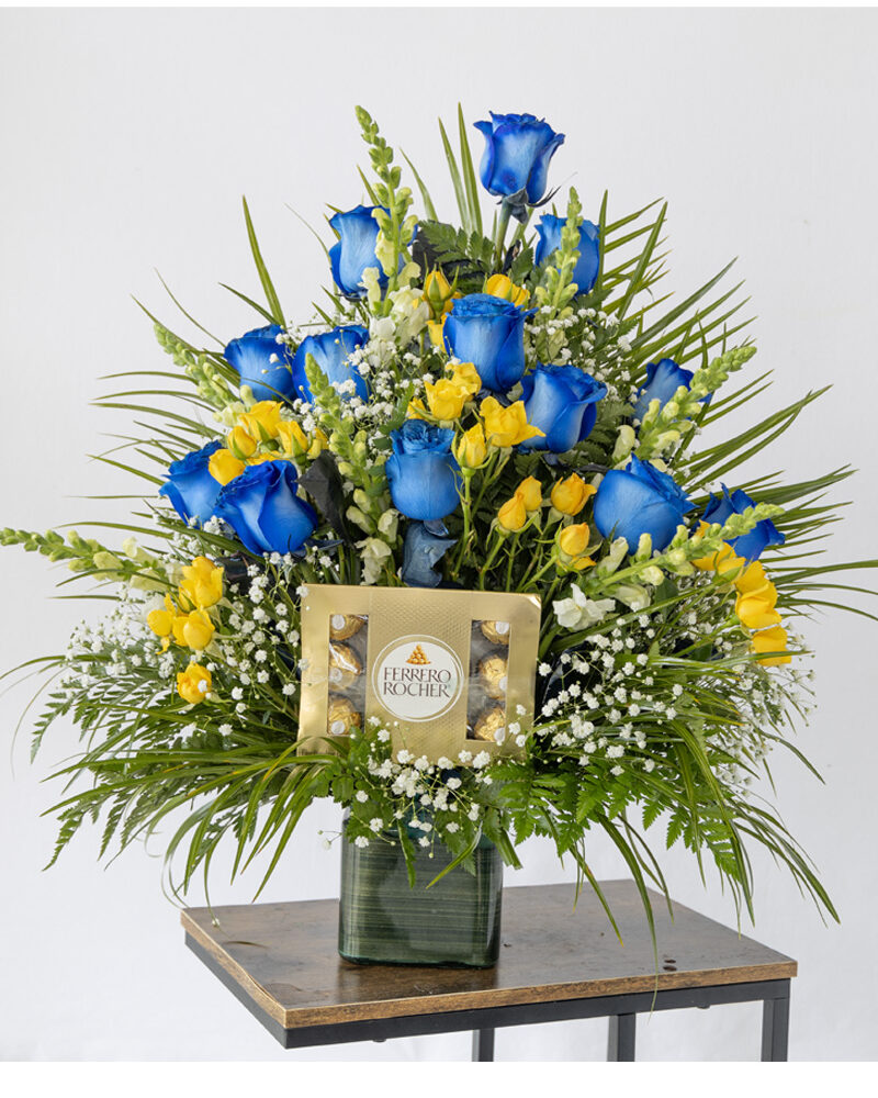Anita Blue Yellow flower arrangement