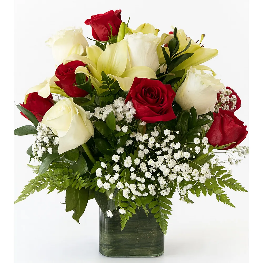 cube white red flowers