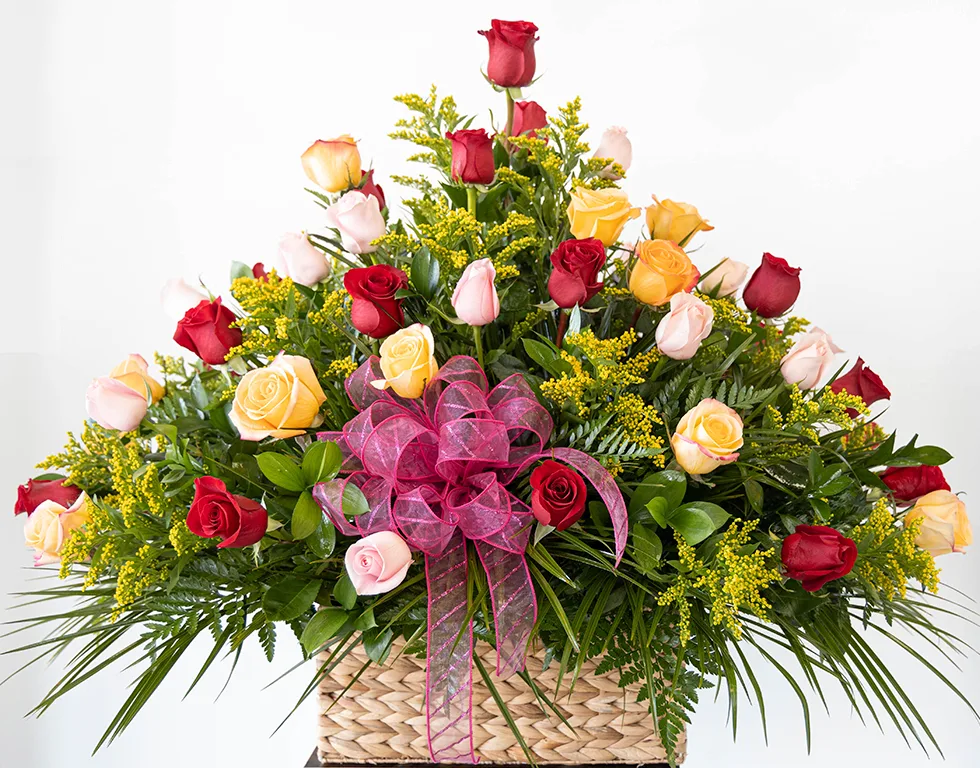 Colorful Harmony: A Basket of 50 Mixed Roses
