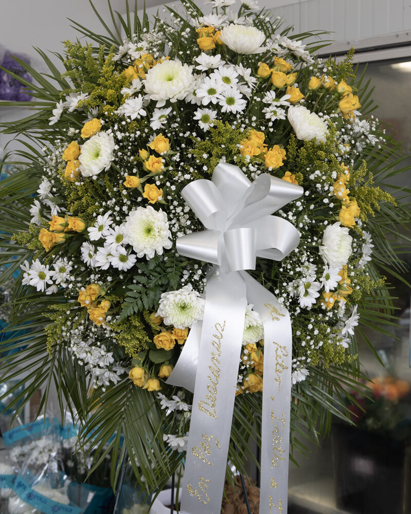 Funeral Spray White and Yellow