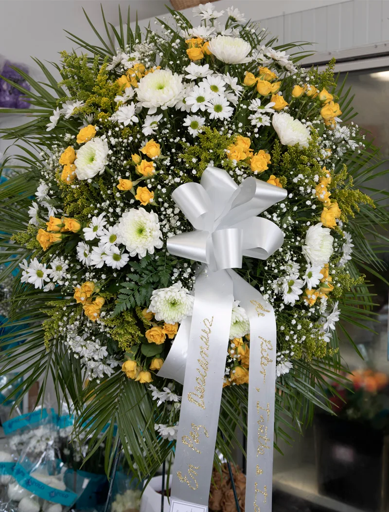 Funeral Spray White and Yellow