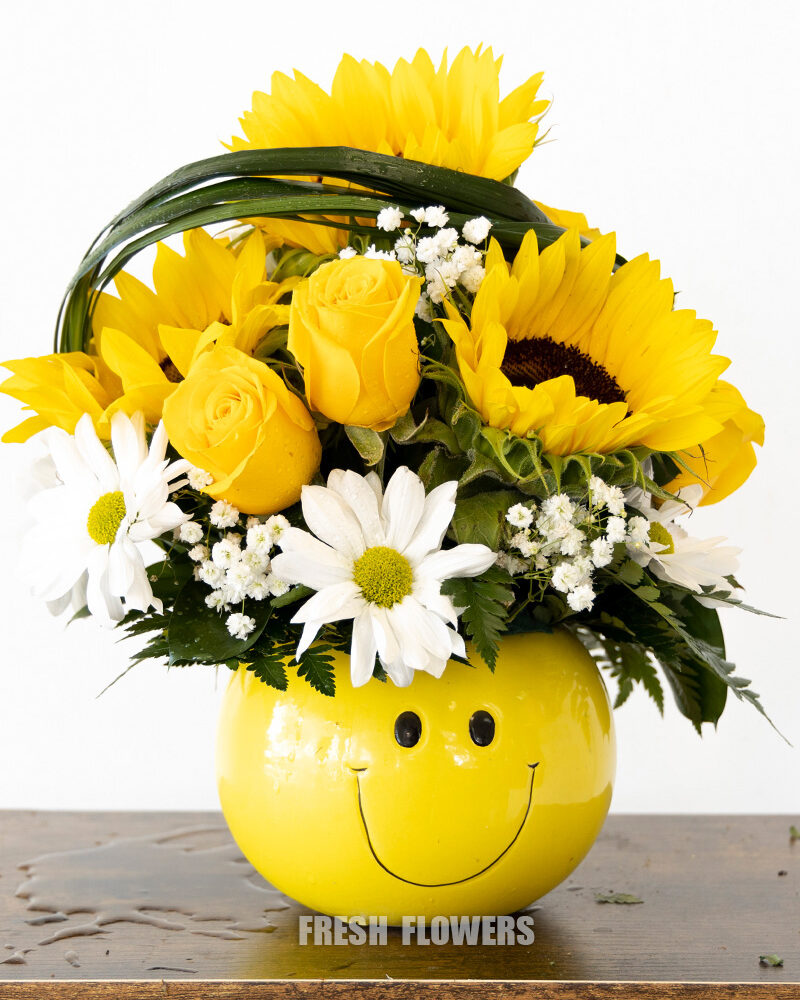 Happy Face Sunflower, Yellow Roses