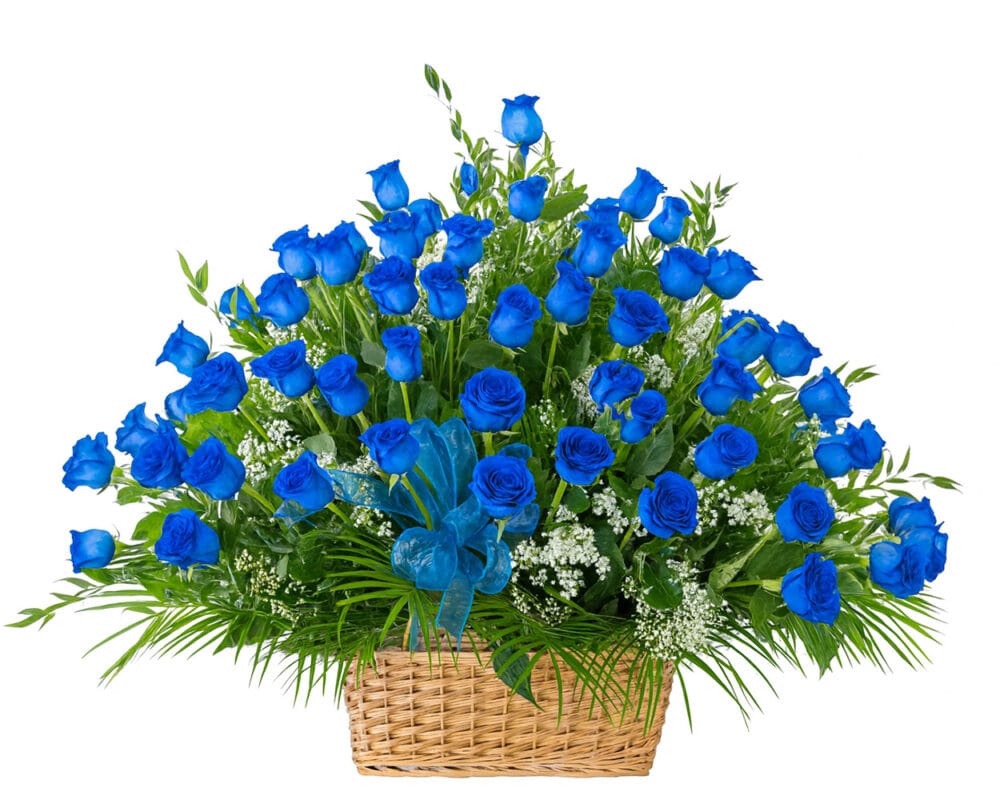 basket 100 roses blue