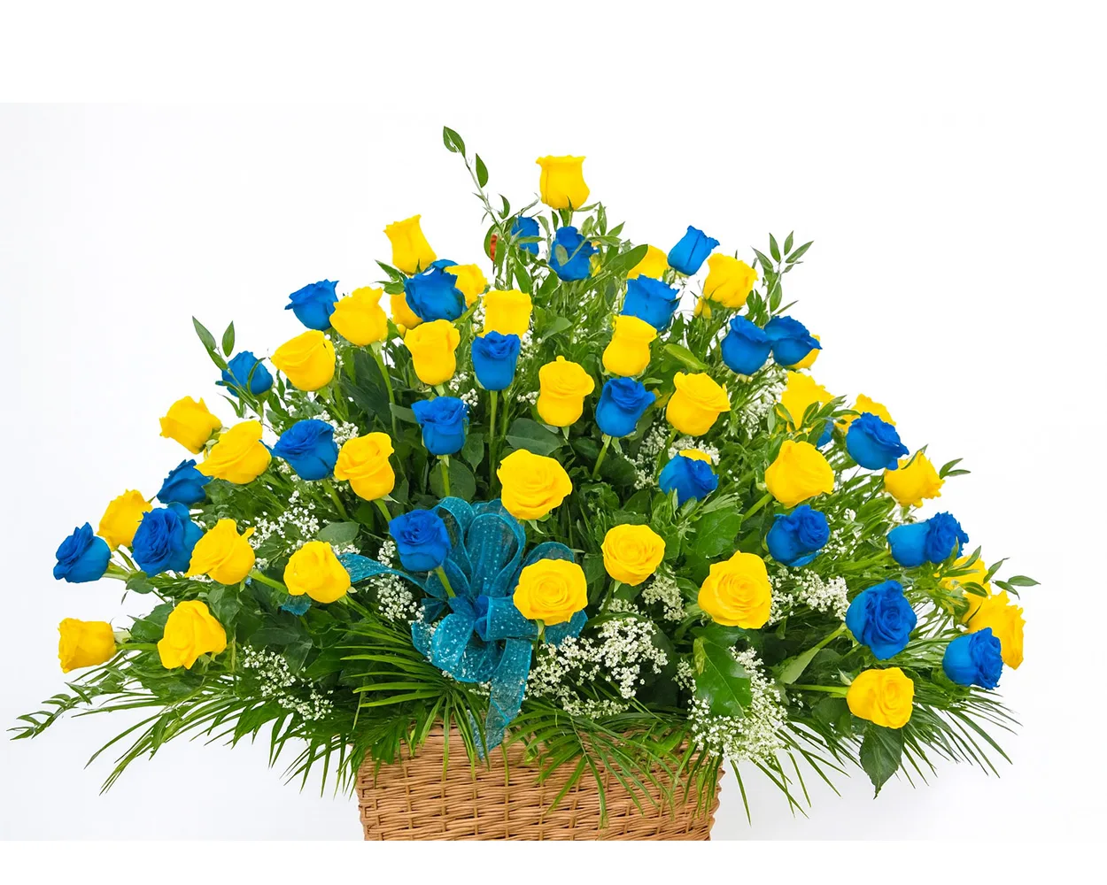 basket 100 roses blue yellow
