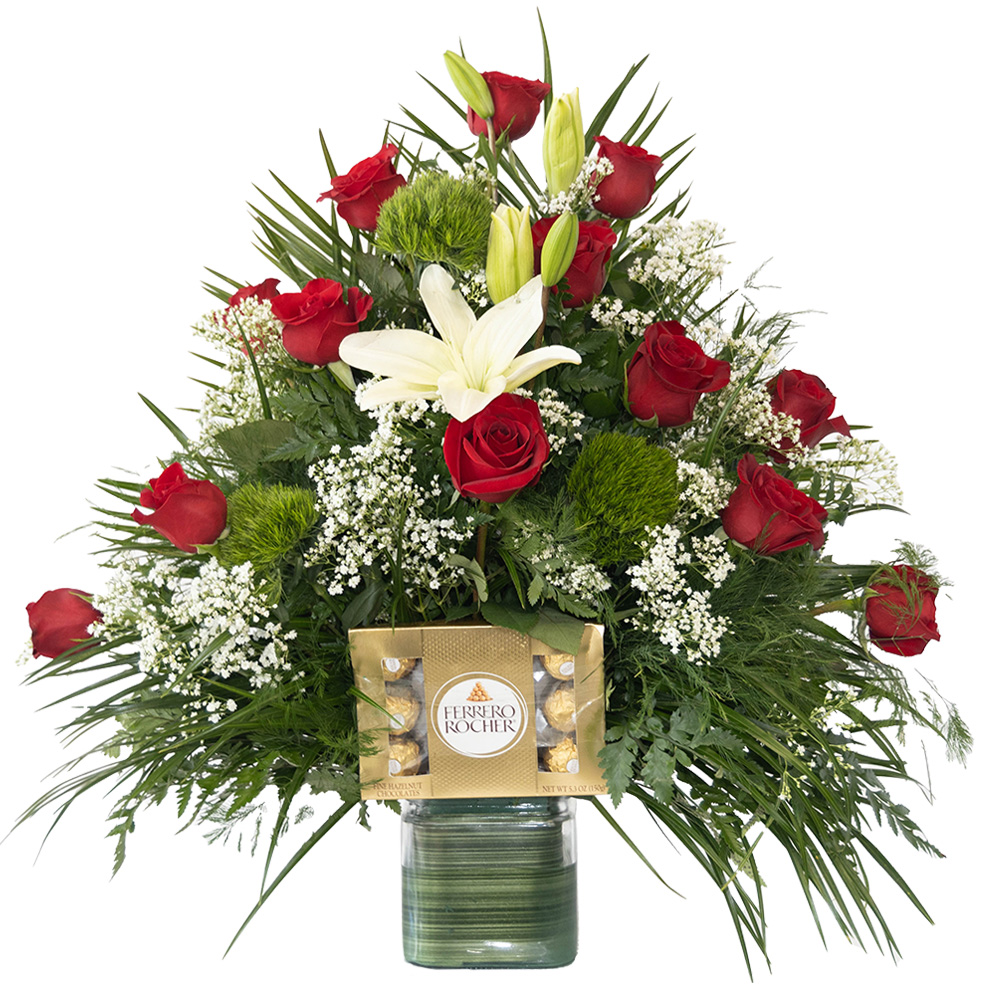"Anita" Arrangement of  12 Red Roses with chocolate