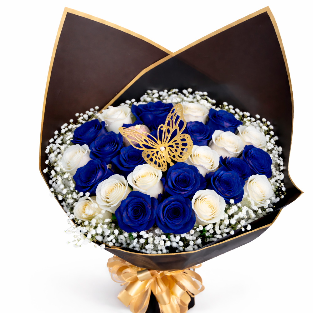 Buchon White Blue 25 Roses
