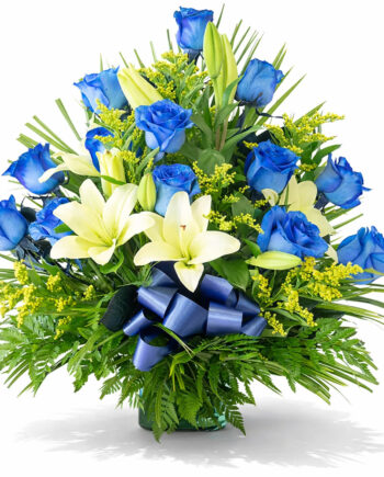 Blue Flower Arrangement. Roses & Lilies