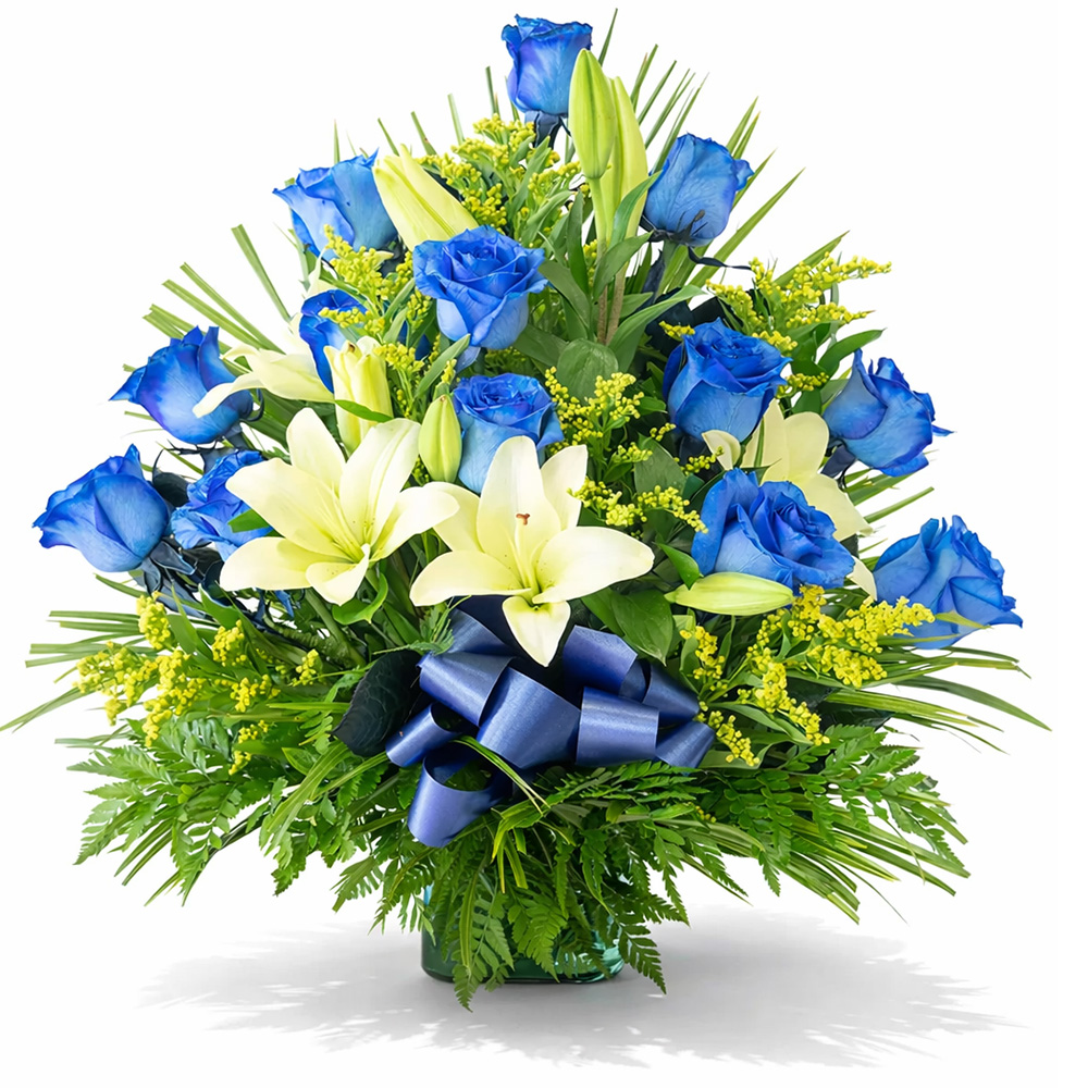 Blue Flower Arrangement. Roses & Lilies
