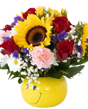 Happy Face Red Roses Sunflowers
