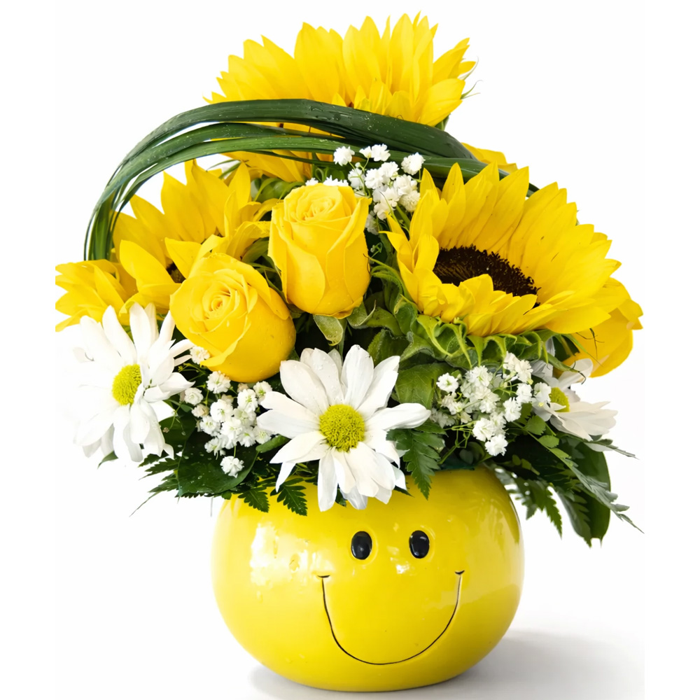 Happy Face Sunflower, Yellow Roses