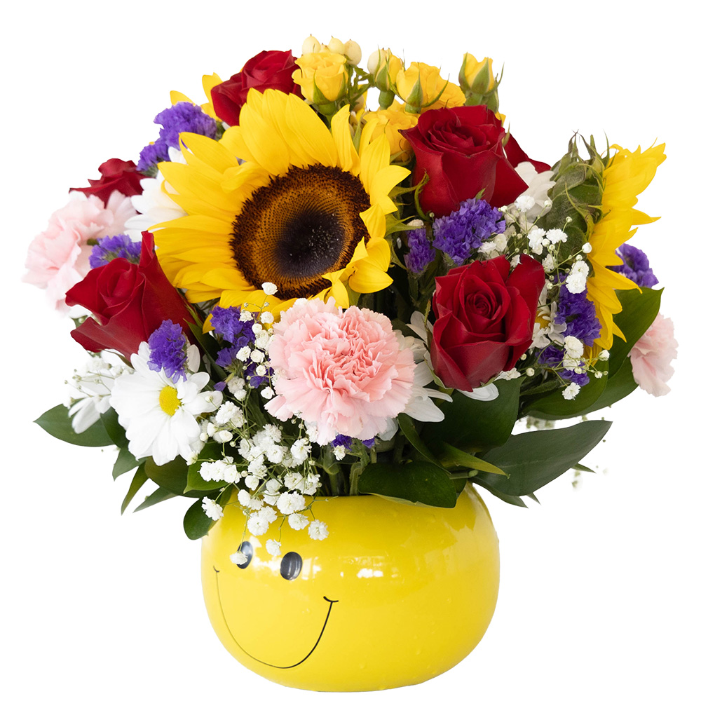Happy Face Red Roses Sunflowers